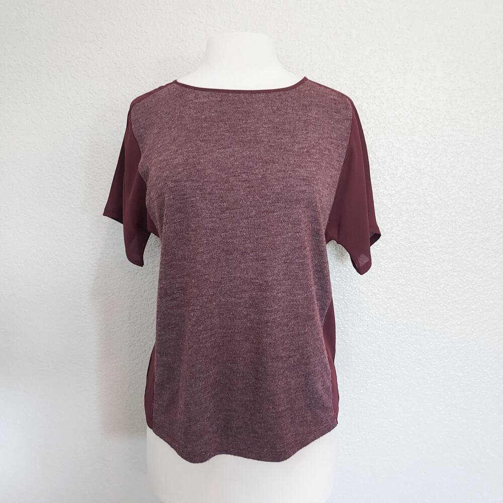 Ann Taylor LOFT Maroon Short Sleeve Casual Basic Blouse Size XS